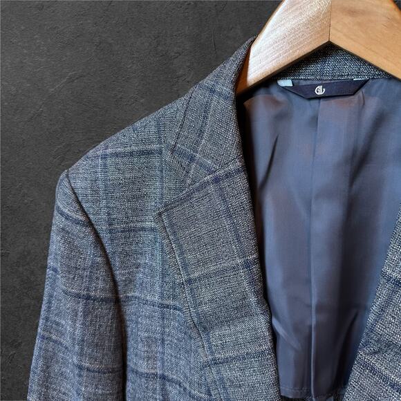 Galaxy Lifestyle Mens Wool Blend Plaid 2 Button Blazer Dark Gray Blue Made Korea - Picture 1 of 13